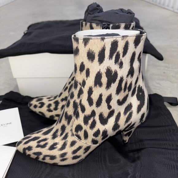 CELINE Boots Beige black Leopard pattern cloth canvas western casual NEW US5.5 - Picture 7 of 13